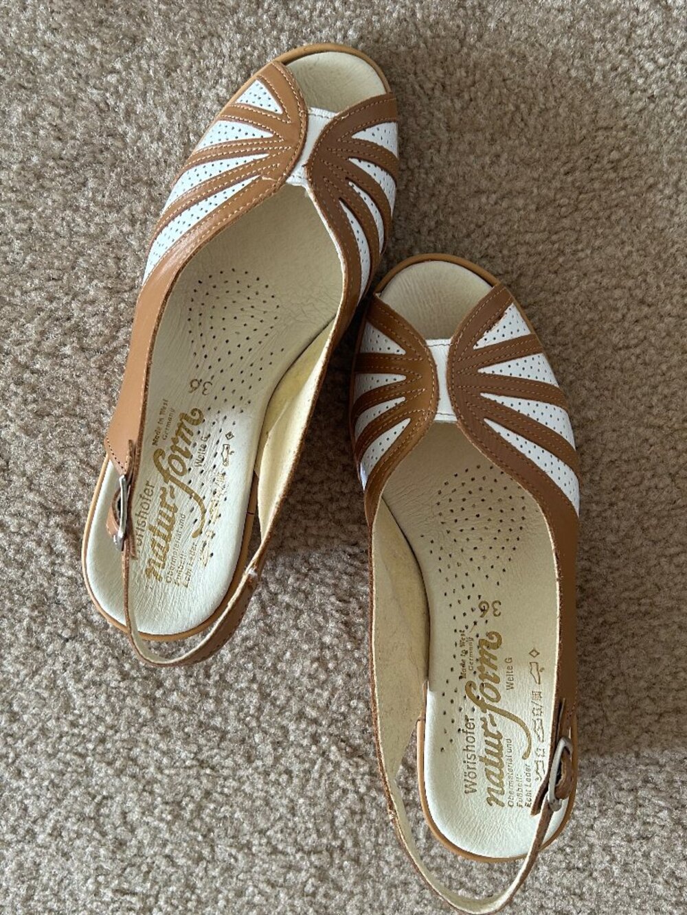 WORISHOFER Slingback Sandals 881 Brown White Rare Imported Germany Sz 5.5 6 36